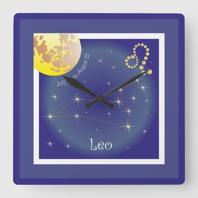 Leo July 23 to August 22 Square Wall Clock (Front)