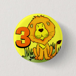 Leo Lion age 3 button - orange & yellow