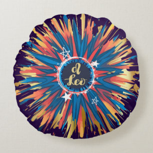 Leo lion astrology birth sign zodiac psychedelic round cushion
