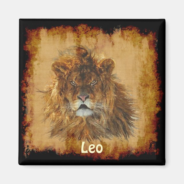 "LEO" Lion Astrology Wildlife Art Magnet (Front)