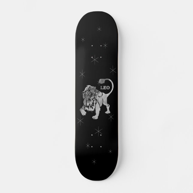 Leo Lion Silver Zodiac Skateboard Deck (Front)