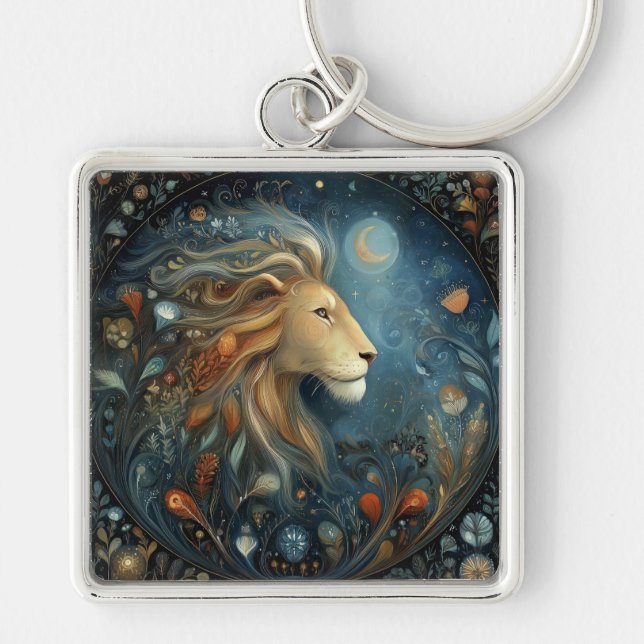 Leo Lion Zodiac Astrology Celestial Birthday Key Ring (Front)