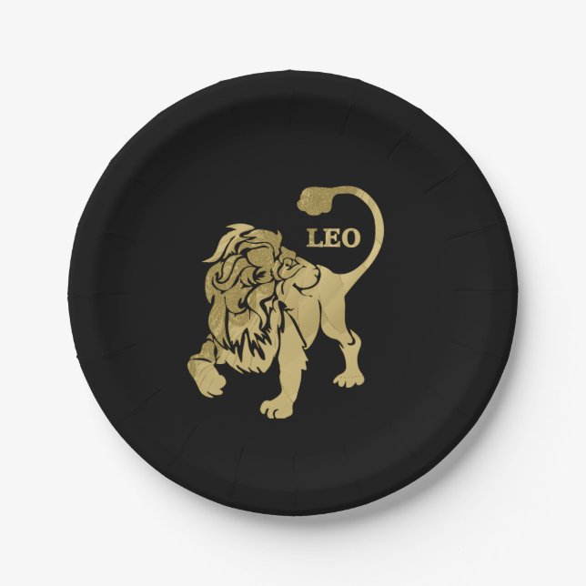 Leo Lion Zodiac Black Paper Plate (Front)