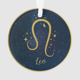 Leo Lion zodiac gold symbol stars sky personalised Ornament