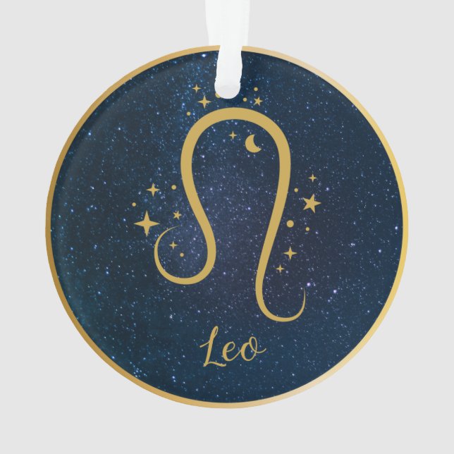 Leo Lion zodiac gold symbol stars sky personalised Ornament (Back)