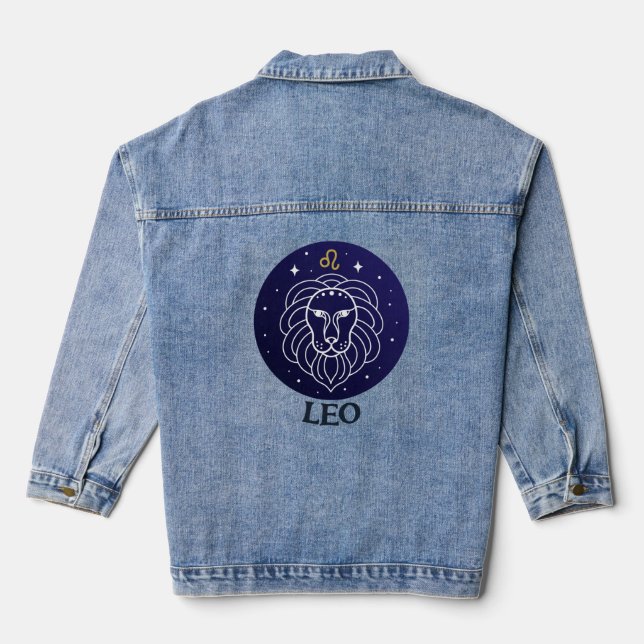 Leo Lion Zodiac Sign Design Denim Jacket (Back)