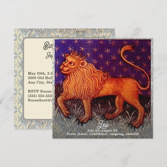 Leo Lion Zodiac Sign Horoscope Birthday Party Invitation (Front/Back)