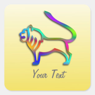 Leo Lion Zodiac Star Sign Rainbow On Yellow Square Square Sticker
