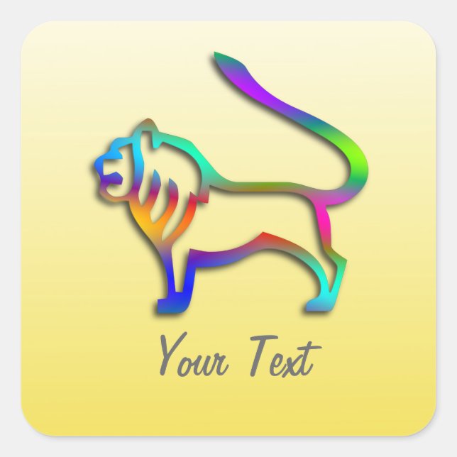 Leo Lion Zodiac Star Sign Rainbow On Yellow Square Sticker (Front)