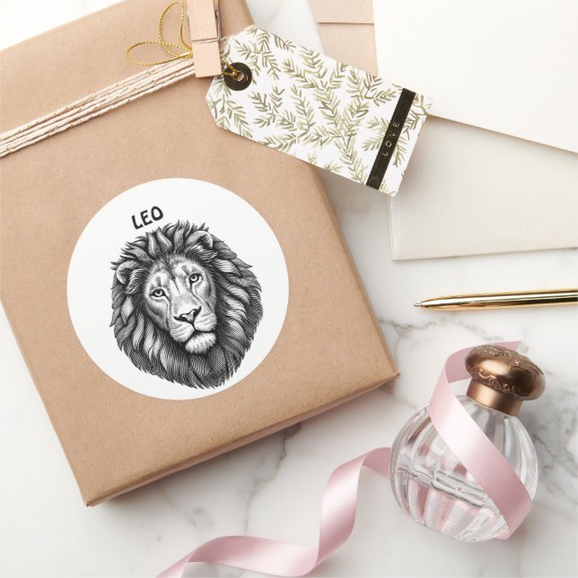 Leo Lions Head Zodiac Art Ink illustration  Classic Round Sticker (Gifting)