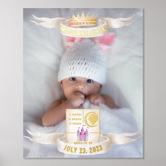 Leo Newborn Baby Name Photo Stats Gold Silver Foil Prints (Front)