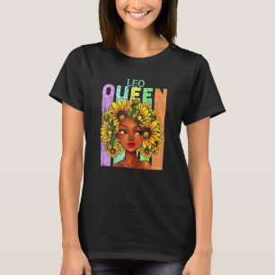 Leo Queen Sunflower Black Girl Natural Hair Woman T-Shirt