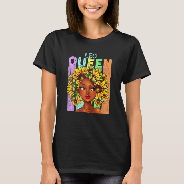 Leo Queen Sunflower Black Girl Natural Hair Woman  T-Shirt (Front)