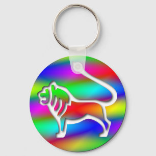 Leo Rainbow Colour Lion Zodiac Star Sign Key Ring