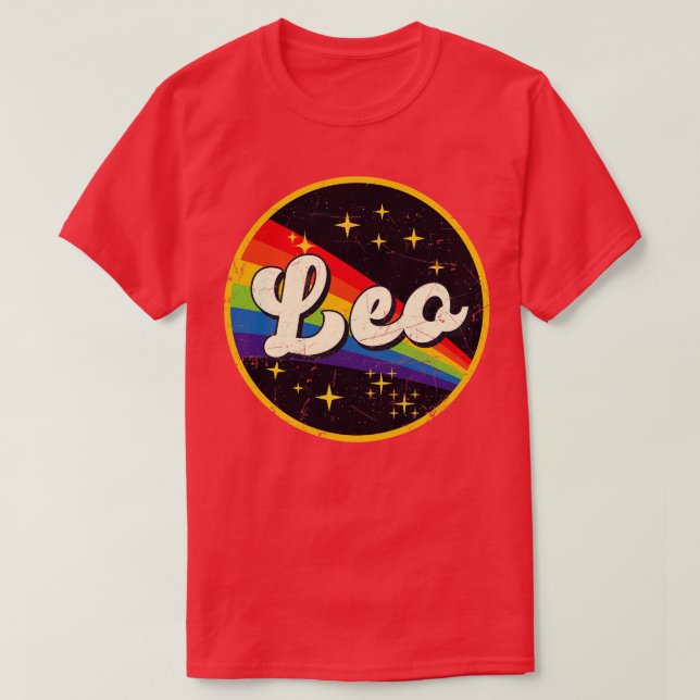 Leo Rainbow In Space Vintage GrungeStyle T-Shirt (Design Front)