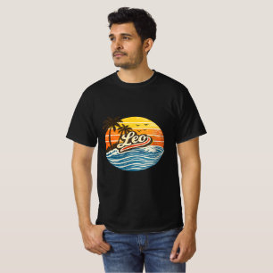 Leo Retro Sunset Name Design T-Shirt
