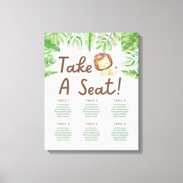Leo Safari Baby Shower Seating Chart Canvas (Front)