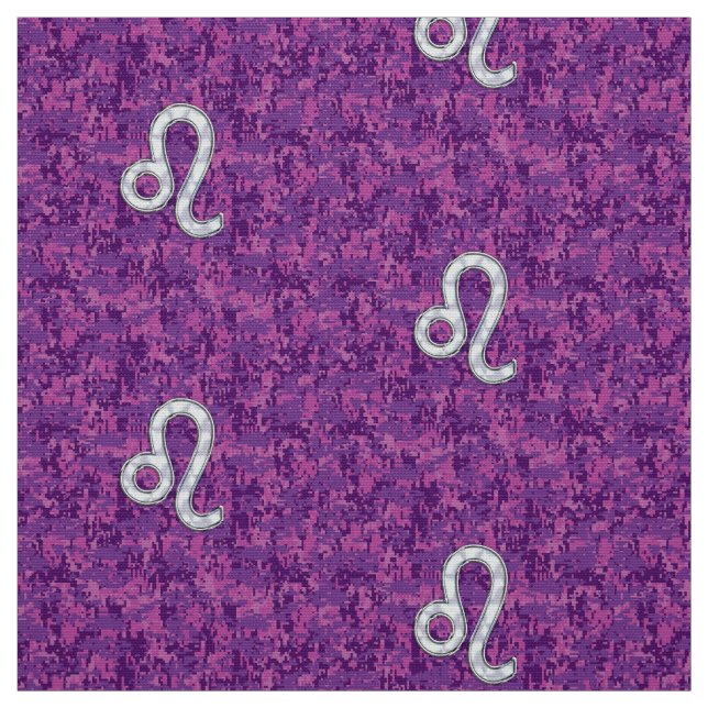 Leo Sign on Girly Pink Fuchsia Digital Camo Fabric (Swatch)
