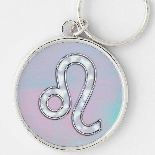 Leo Sign on Pastels Nacre Mother of Pearl Style Key Ring (Front)