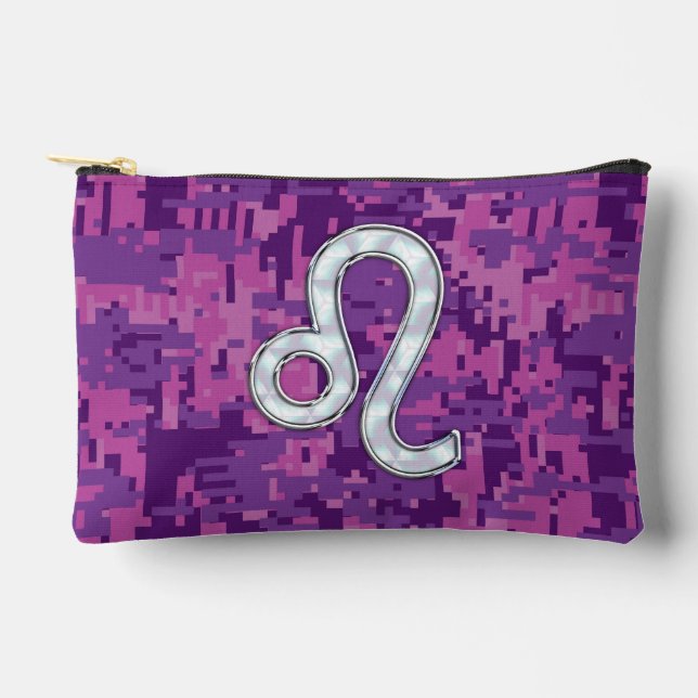 Leo Sign on Pink Fuchsia Digital Camouflage Accessory Pouch (Front)
