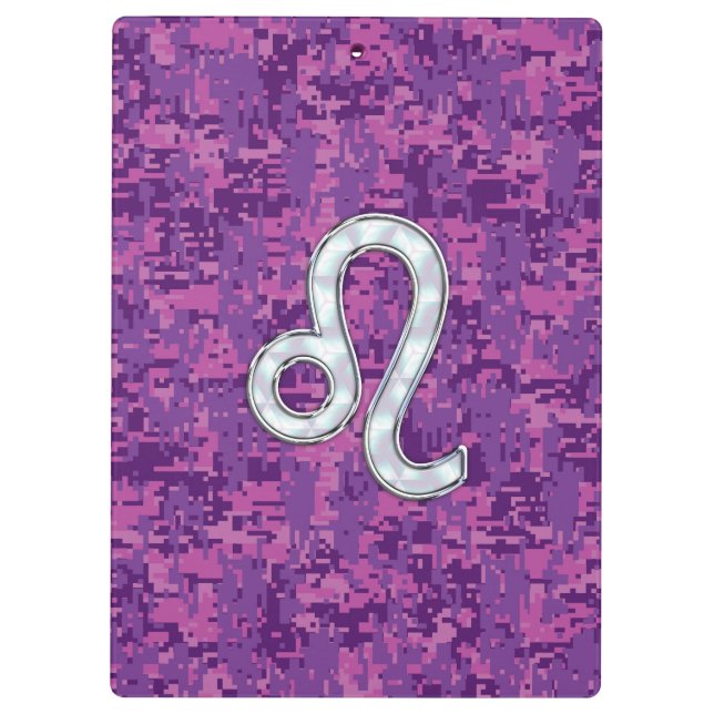 Leo Sign on Pink Fuchsia Digital Camouflage Clipboard (Back)