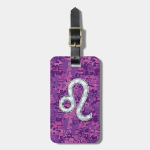 Leo Sign on Pink Fuchsia Digital Camouflage Luggage Tag