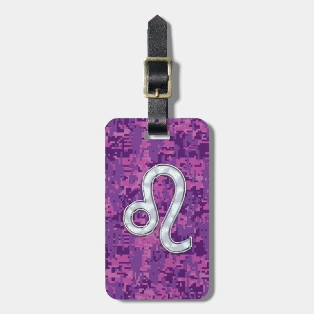 Leo Sign on Pink Fuchsia Digital Camouflage Luggage Tag (Front Vertical)