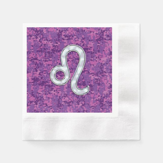 Leo Sign on Pink Fuchsia Digital Camouflage Napkin (Front)