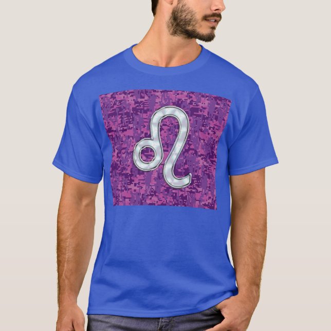 Leo Sign on Pink Fuchsia Digital Camouflage T-Shirt (Front)