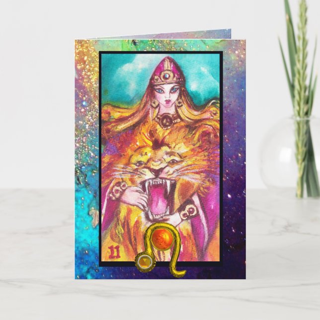 LEO,STRENGHT TAROT ASTROLOGY ZODIAC BIRTHDAY CARD (Front)