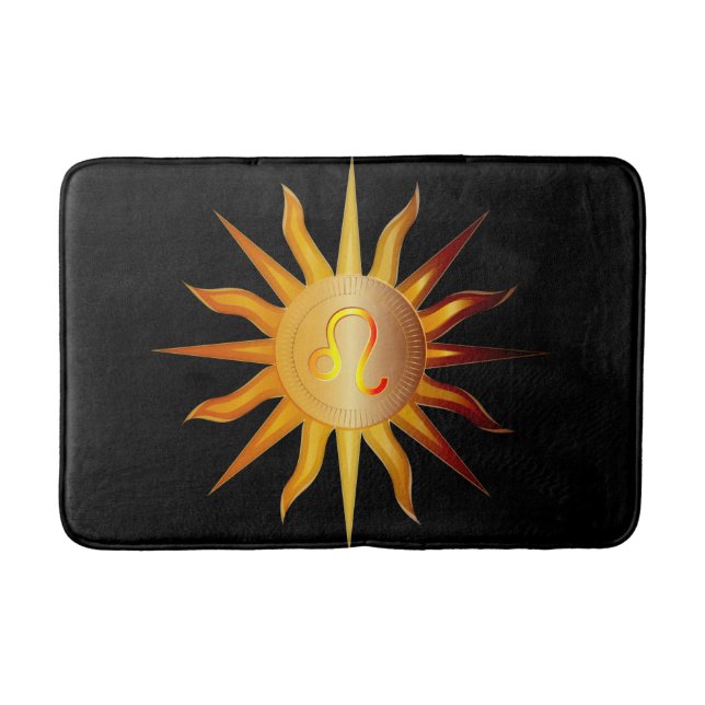 Leo Sun Fire Sign Birth Month Black Red & Gold Bath Mat (Front)