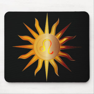 Leo Sun Fire Sign Birth Month Black Red & Gold Mouse Mat