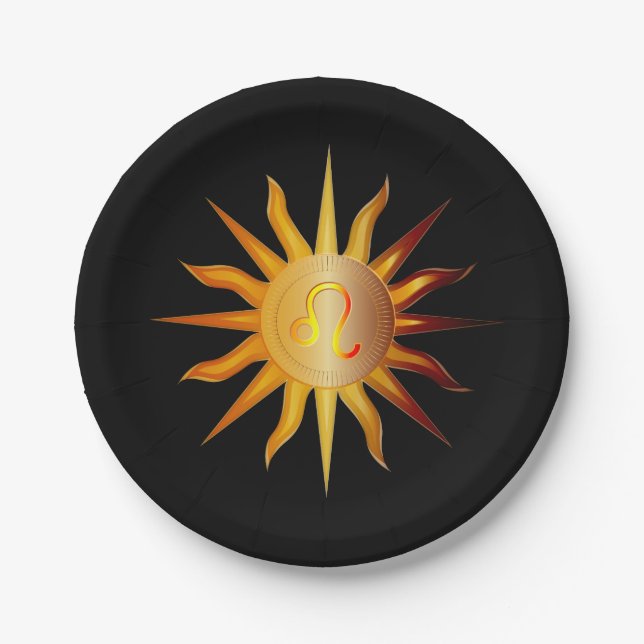 Leo Sun Fire Sign Birth Month Red & Gold Paper Plate (Front)