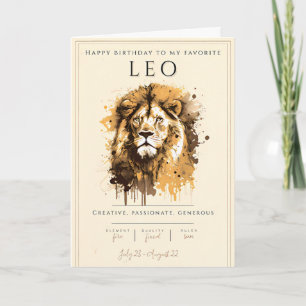 Leo Symbol Zodiac Watercolor Astrology Birthday  Card