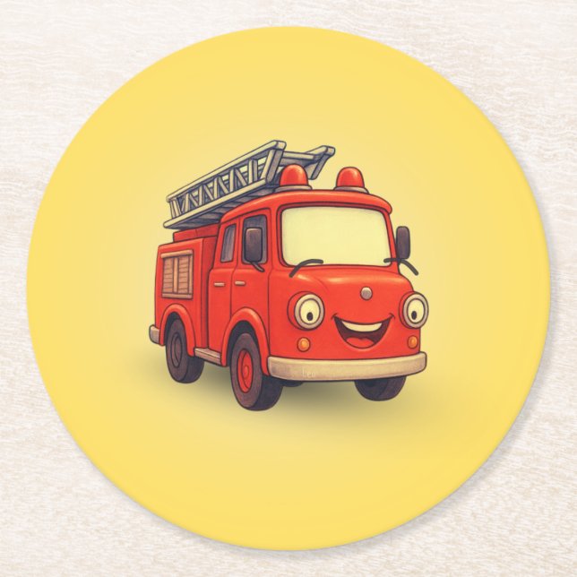 Leo the Fire Truck Kids’ Paper Coaster (Front)