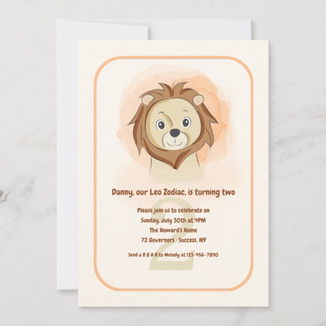 Leo the Lion Birthday Party Invitation (Front)