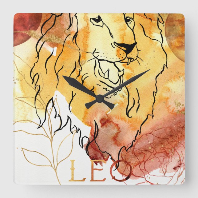 Leo the Lion birthday zodiac astrology red gold Square Wall Clock (Front)