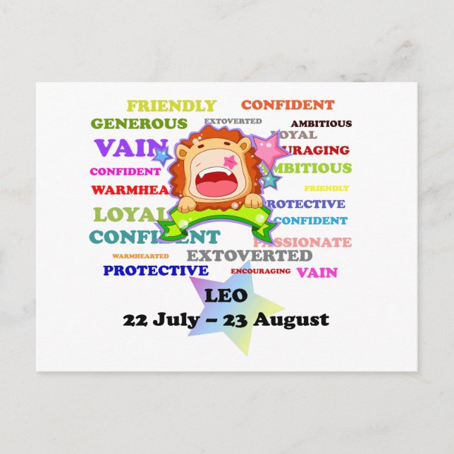 Leo, the Lion,  Zodiac Sign Custom Astrology Gifts Postcard (Front)