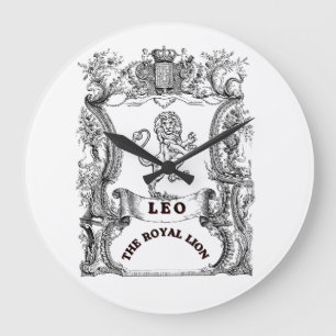 Leo The Royal Lion   Vintage Zodiac Scroll Poster Large Clock