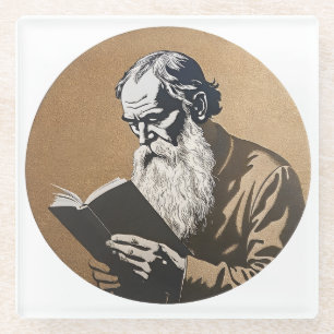 Leo Tolstoy Portrait - Gold Illustration Glass Coaster