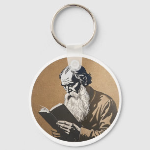 Leo Tolstoy Portrait - Gold Illustration Key Ring