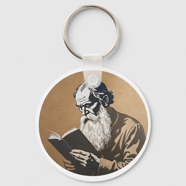 Leo Tolstoy Portrait - Gold Illustration Key Ring (Front)
