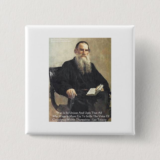 Leo Tolstoy "War Is Unjust" Wisdom Quote Gifts 15 Cm Square Badge (Front)