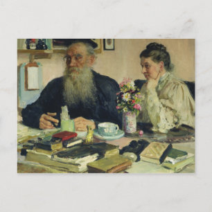 Leo Tolstoy with his wife in Yasnaya Polyana Postcard