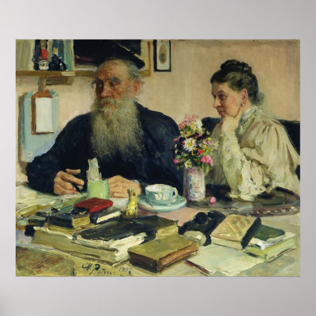 Leo Tolstoy with his wife in Yasnaya Polyana Poster (Front)