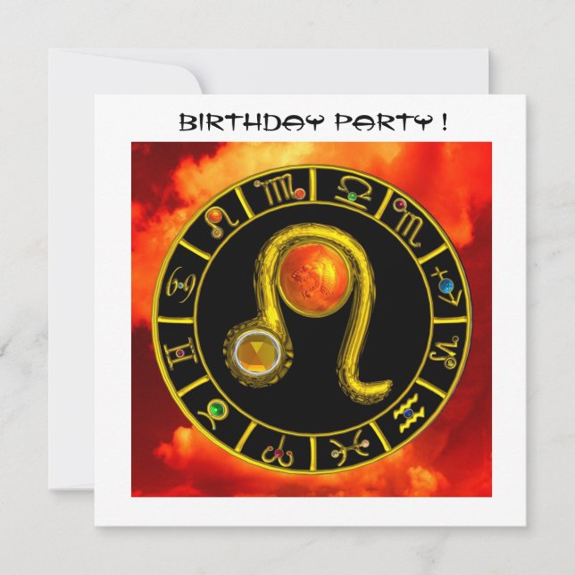 LEO,TOPAZ GEM,ZODIACAL SIGNS,ZODIAC BIRTHDAY PARTY INVITATION (Front)