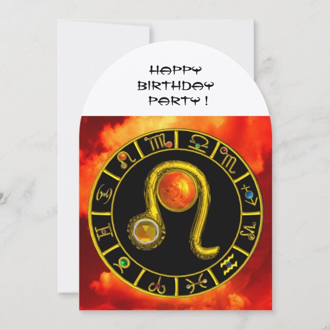LEO,TOPAZ GEM,ZODIACAL SIGNS,ZODIAC BIRTHDAY PARTY INVITATION (Front)