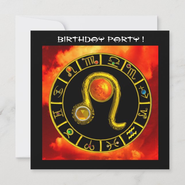 LEO,TOPAZ GEM,ZODIACAL SIGNS,ZODIAC BIRTHDAY PARTY INVITATION (Front)