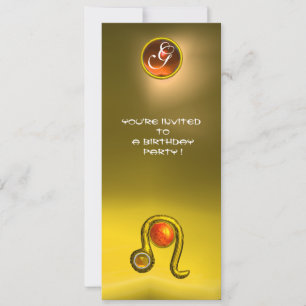 LEO TOPAZ MONOGRAM ZODIAC BIRTHDAY PARTY,Yellow Invitation