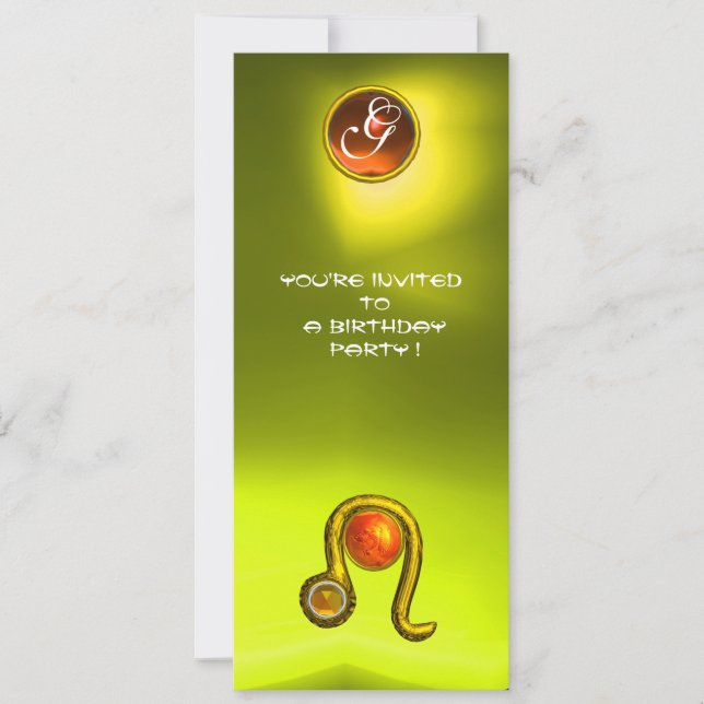 LEO TOPAZ MONOGRAM ZODIAC BIRTHDAY PARTY Yellow Invitation (Front)